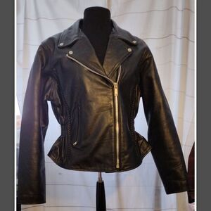 Xelement by USA Leather Elastic Waist Fitted Leather Motorcycle Jacket With Leat